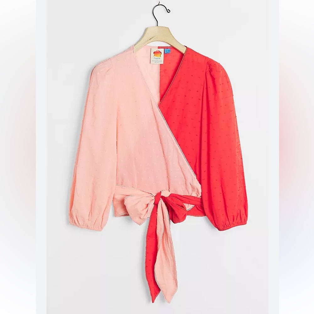 Colorblock Wrap Blouse - Pink and Red
